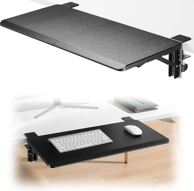ETHU Ergonomics Desk Extender Tray, 25.6"x11.4" Large Size Foldable Keyboard Drawer Tray Clamp On, Armrest Support for Home and Office (Black) - Image 1